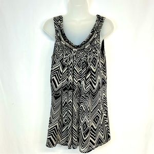 Express Sleeveless Tunic Top Blouse Size S 100%‎ Silk Studs Beads Pleats Preppy